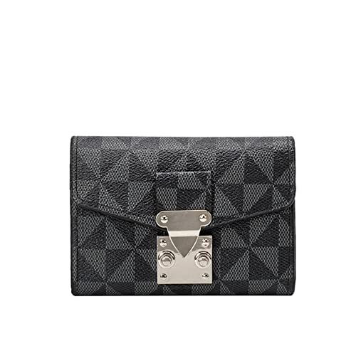 SUICRA Damen Geldbörse Light Luxury Purse New Wallet Women Short Lock Lattice Hand Bag Printed Multi Card Position Large Capacity Folding Bag (Color : Black) von SUICRA