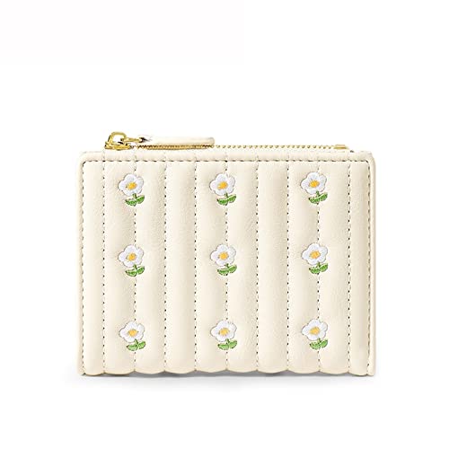 SUICRA Damen Geldbörse Luxury Flower Short Women Wallet Many Department Ladies Cute Small Clutch Ladies Money Coin Card Holders Purse Female Wallets (Color : Beige) von SUICRA