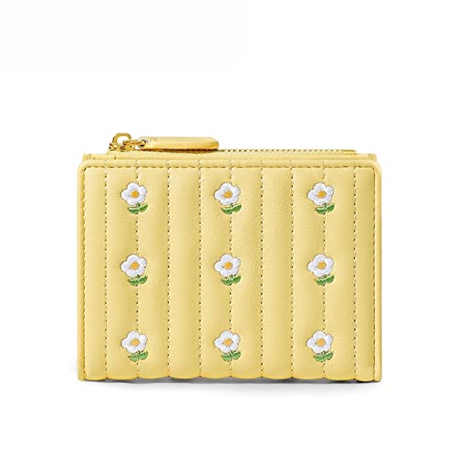 SUICRA Damen Geldbörse Luxury Flower Short Women Wallet Many Department Ladies Cute Small Clutch Ladies Money Coin Card Holders Purse Female Wallets (Color : Yellow) von SUICRA