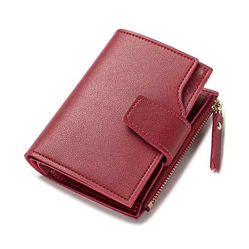 SUICRA Damen Geldbörse Massivfarbe Frauen Kurze Brieftasche Kurze Reißverschluss Geldbörse Geld Tasche Leder Münze Geldbörse Damen Brieftasche Weibliche Haspe Mini Clutch for Mädchen (Color : Red) von SUICRA