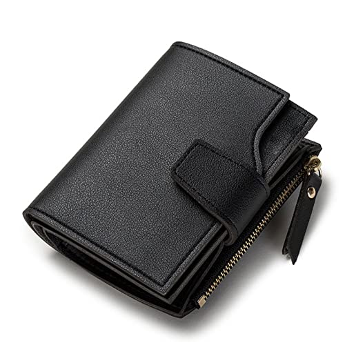 SUICRA Damen Geldbörse Massivfarbe Frauen Kurze Brieftasche Kurze Reißverschluss Geldbörse Geld Tasche Leder Münze Geldbörse Damen Brieftasche Weibliche Haspe Mini Clutch for Mädchen (Color : Black) von SUICRA