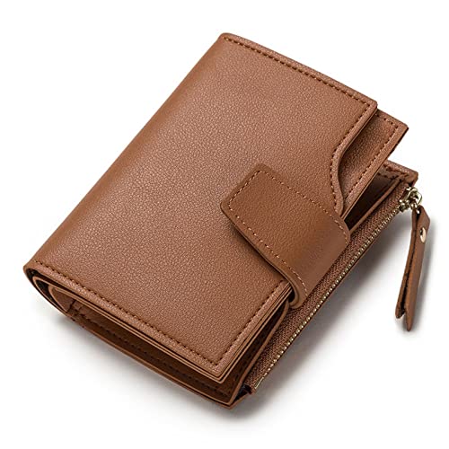 SUICRA Damen Geldbörse Massivfarbe Frauen Kurze Brieftasche Kurze Reißverschluss Geldbörse Geld Tasche Leder Münze Geldbörse Damen Brieftasche Weibliche Haspe Mini Clutch for Mädchen (Color : Bruin) von SUICRA