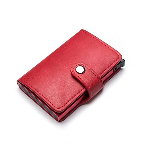 SUICRA Damen Geldbörse Men Leather Wallet Cards Holder Protector Smart Wallet Aluminum Case Box Card Holder Wallet (Color : Red) von SUICRA