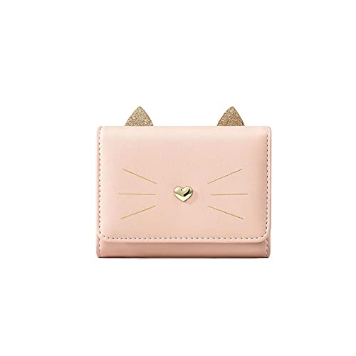 SUICRA Damen Geldbörse Mode Damen Brieftasche Nette Katze Gesichtsbranche Kleine Kartentasche 30% Frauen Kurze Brieftasche (Color : Pink) von SUICRA