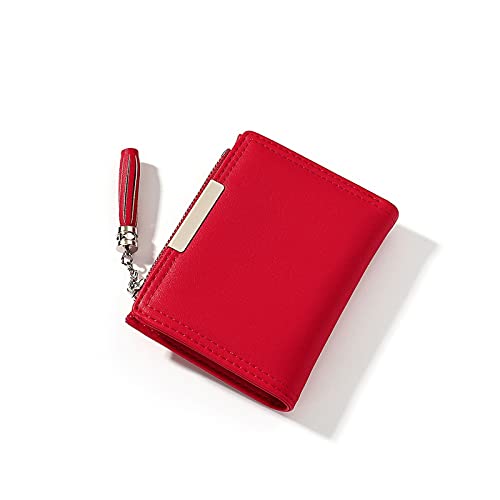 SUICRA Damen Geldbörse Mode Damen Geldbörse Quaste Mini Wallet Kurz PU. Leder niedlicher Münzgurse Kartenfall (Color : Red) von SUICRA