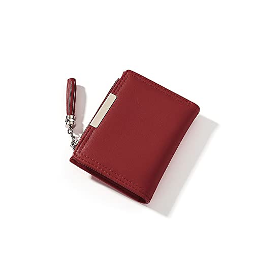 SUICRA Damen Geldbörse Mode Damen Geldbörse Quaste Mini Wallet Kurz PU. Leder niedlicher Münzgurse Kartenfall (Color : Wine Red) von SUICRA