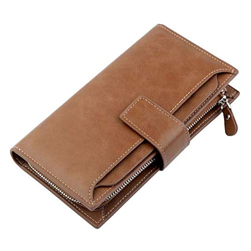 SUICRA Damen Geldbörse Mode-Frauen-Mappe Reißverschluss-Qualitäts-Unisex Wallet Fashion Lady Solid Color Langer Abschnitt DREI Falten-Kartenhalter (Color : Light Coffee) von SUICRA