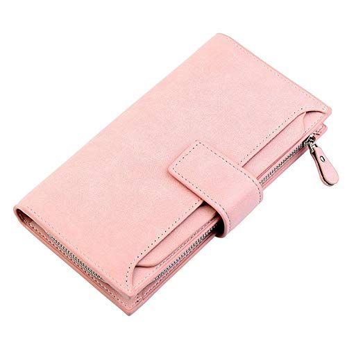 SUICRA Damen Geldbörse Mode-Frauen-Mappe Reißverschluss-Qualitäts-Unisex Wallet Fashion Lady Solid Color Langer Abschnitt DREI Falten-Kartenhalter (Color : Pink) von SUICRA