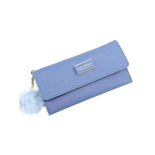 SUICRA Damen Geldbörse Mode Frauen Quaste Ball Bag PU Wallet Pelzige Kugel Anhänger Mittellange Brieftasche Süßigkeiten-farbige europäische und amerikanische Brieftasche (Color : Blue) von SUICRA