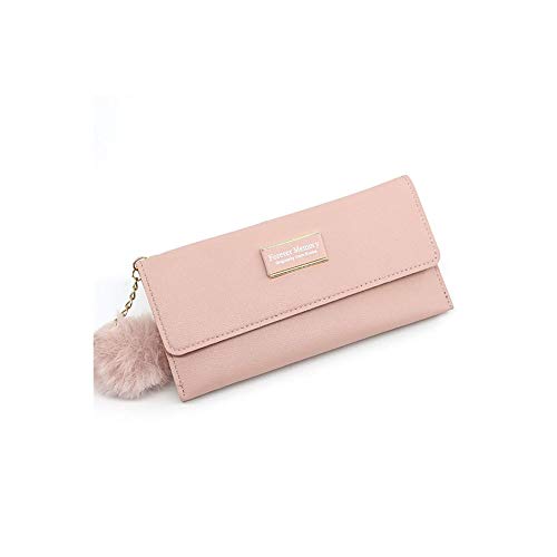 SUICRA Damen Geldbörse Mode Frauen Quaste Ball Bag PU Wallet Pelzige Kugel Anhänger Mittellange Brieftasche Süßigkeiten-farbige europäische und amerikanische Brieftasche (Color : Pink) von SUICRA