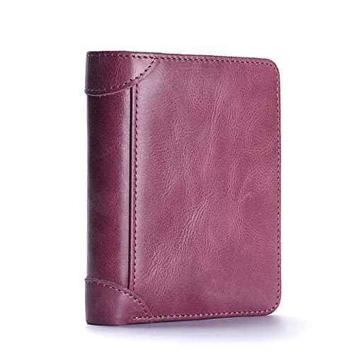 SUICRA Damen Geldbörse Mode Kurze Brieftasche Frauen Echtes Leder Brieftaschen Weibliche Design Münze Geldbörse ICH WÜRDE Kartenhalter Mädchen schlanke Brieftasche rosa lila (Color : Purple) von SUICRA