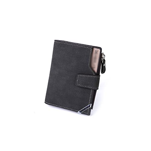 SUICRA Damen Geldbörse Mode Retro Casual Leder Kurzwallet Reißverschluss Münztasche Große Kapazität Kartensteckplatz Einfache Schnalle Design (Color : Black) von SUICRA