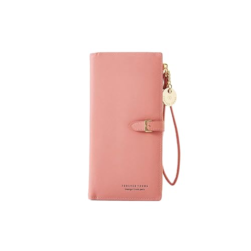 SUICRA Damen Geldbörse Mode Weibliche PU-Leder Brieftasche Dame Geldbörse Telefon Reißverschluss Tasche Kartenhalter Frauen Armband Lange Geldbörsen for Damen Brieftasche (Color : Pink) von SUICRA