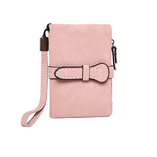 SUICRA Damen Geldbörse Multifunction Short Purse Fold Women Wallets Drawstring Nubuck Leather Zipper Wallet with Wrist Strap Ladies (Color : Pink) von SUICRA