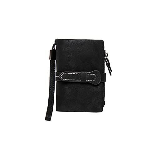 SUICRA Damen Geldbörse Multifunktionale Medium Brieftasche Damen Kordelzug Meiste Leder Reißverschluss Brieftasche mit Handgelenkring Damen (Color : Black) von SUICRA