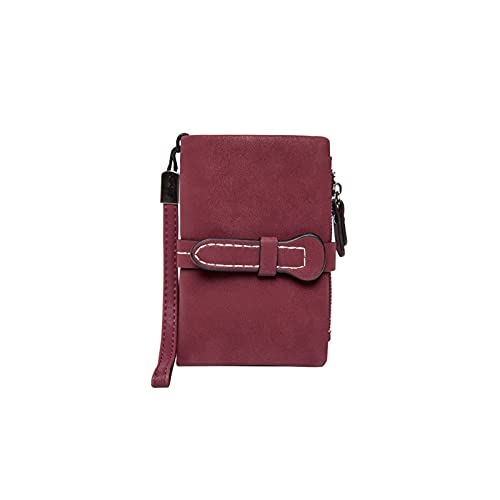 SUICRA Damen Geldbörse Multifunktionale Medium Brieftasche Damen Kordelzug Meiste Leder Reißverschluss Brieftasche mit Handgelenkring Damen (Color : Red) von SUICRA