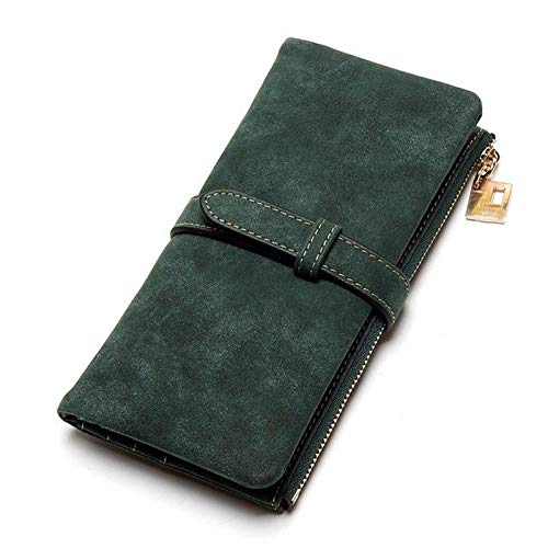 SUICRA Damen Geldbörse Neue Art und Weise Frauen-Mappen-Leder-Reißverschluss Falten Farbe Kupplungs-Mappen-Tassel Bifold Strap Lange Purse (Color : ArmyGreen) von SUICRA