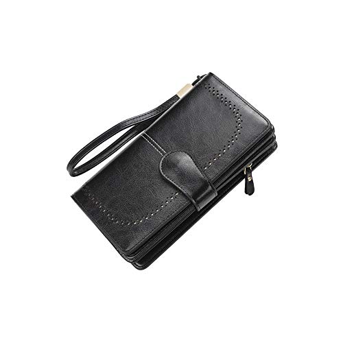 SUICRA Damen Geldbörse Neue Frauen Brieftasche Weibliche Geldbörse Leder Brieftasche Lange Münze Geldbörse Kartenhalter Geldkupplung Wristlet Multifunktions (Color : Black) von SUICRA