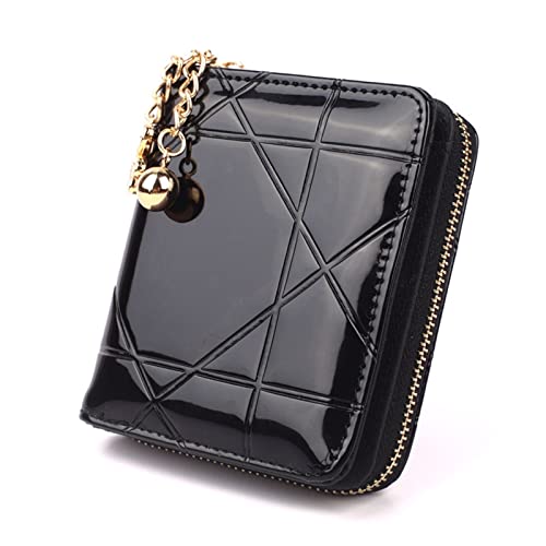 SUICRA Damen Geldbörse New Ladies Patent Leather Case Wallet Girls Coin Purse Women Credit Card Holder Case Short 3 Folding Solid Color Money Bag (Color : Black) von SUICRA