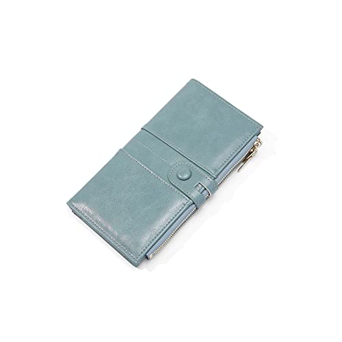 SUICRA Damen Geldbörse Ölwachs Brieftaschen für Frauen Lange Geldbörsen Große Kapazität Doppel Reißverschluss Brieftasche Kupplung Dame Geldbörse (Color : Blue) von SUICRA