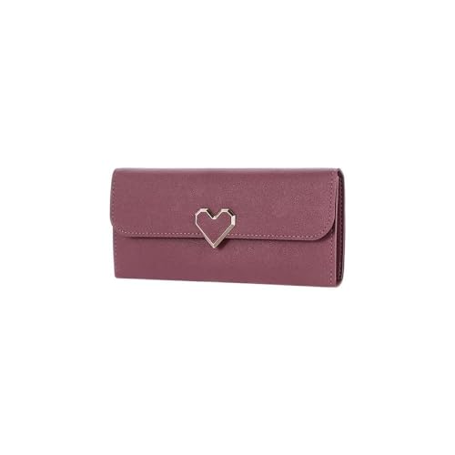 SUICRA Damen Geldbörse PU-Leder-Geldbörse Herz-förmige Dekoration Lange Multi-Card Brieftasche Geldbörse Schnalle Kupplung Handy Student Frauen Geldbörse Neu Niedlich (Color : Pink) von SUICRA