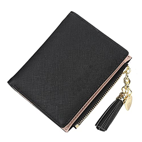 SUICRA Damen Geldbörse Quaste Frauen Brieftasche Kleine niedliche Brieftasche Frauen Kurze Leder Frauen Brieftaschen Reißverschluss Geldbörsen Weibliche Geldbörse Kupplung (Color : Black) von SUICRA