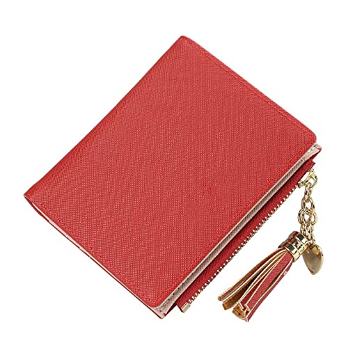 SUICRA Damen Geldbörse Quaste Frauen Brieftasche Kleine niedliche Brieftasche Frauen Kurze Leder Frauen Brieftaschen Reißverschluss Geldbörsen Weibliche Geldbörse Kupplung (Color : Red) von SUICRA