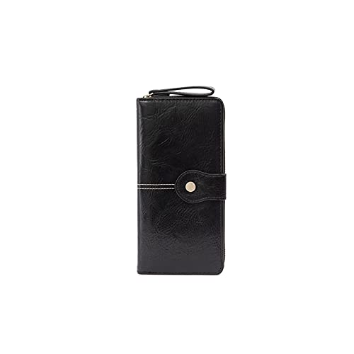 SUICRA Damen Geldbörse Reißverschluss Wallet. Pu. Leder Dame Zwei Falten große Banknote Brieftasche Lange Handytasche Handtasche Weibliche Kupplung Lange Brieftasche (Color : Black) von SUICRA