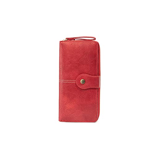 SUICRA Damen Geldbörse Reißverschluss Wallet. Pu. Leder Dame Zwei Falten große Banknote Brieftasche Lange Handytasche Handtasche Weibliche Kupplung Lange Brieftasche (Color : Red) von SUICRA