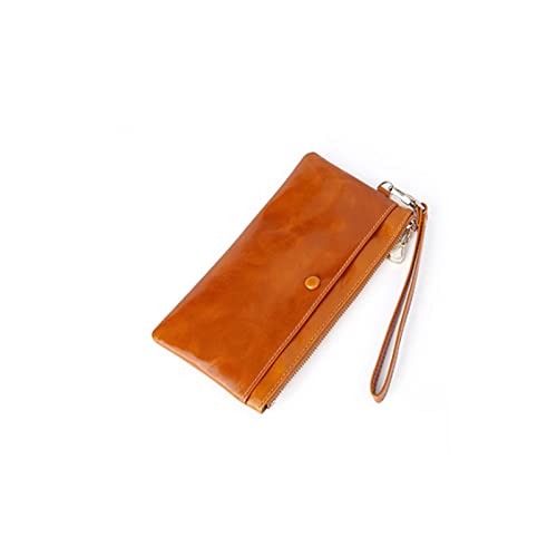 SUICRA Damen Geldbörse Rindsleder Frau Brieftasche mit Hand Seil Neue Ankünfte Lange Vintage Weibliche Reißverschluss Geldbörse Kleine Handytasche (Color : Orange) von SUICRA