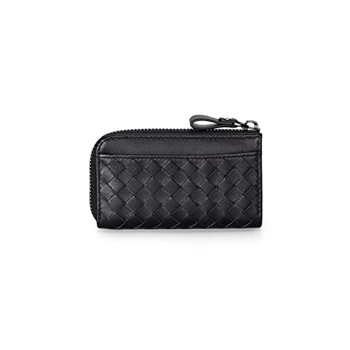 SUICRA Damen Geldbörse Schaffell Frauen Key Brieftasche Echtes Leder Handgemachte Strickstil Männer Schlüsselinhaber Schlüssel Haushälterinnen (Color : Black) von SUICRA