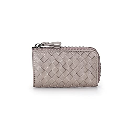 SUICRA Damen Geldbörse Schaffell Frauen Key Brieftasche Echtes Leder Handgemachte Strickstil Männer Schlüsselinhaber Schlüssel Haushälterinnen (Color : Grijs) von SUICRA