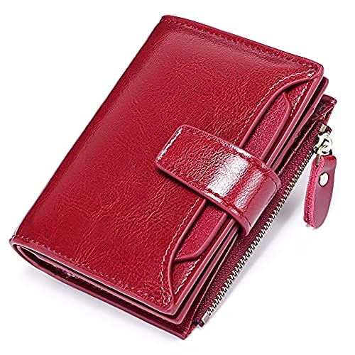 SUICRA Damen Geldbörse Small Wallet for Women Genuine Leather Bifold Compact Blocking Multifunction Womens Wallet (Color : Wine Red) von SUICRA