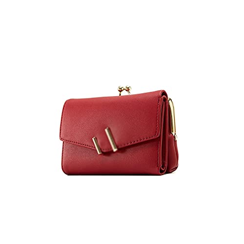 SUICRA Damen Geldbörse Trifold Kleine Brieftasche Frauen Weiche Leder Geldbörsen Weibliche Brieftaschen Kartenhalter Reißverschluss Münze Tasche Damen Kupplung Geldbörse (Color : Red) von SUICRA