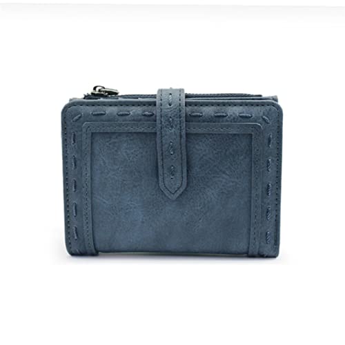 SUICRA Damen Geldbörse Vintage Short Wallet with Coin Pocket Two Folding Multifunctional Hasp Simple Wallet Brand Ladies Purse Thread Small Bag (Color : Blue) von SUICRA