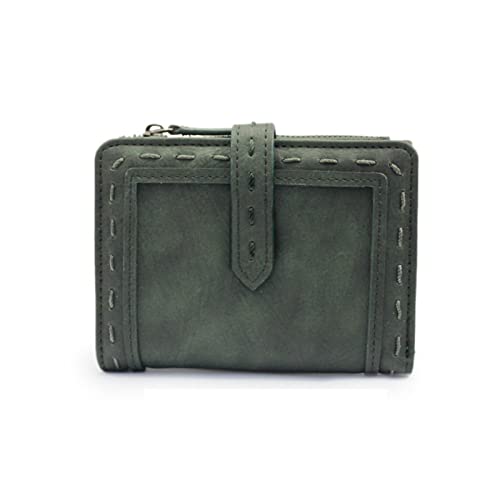 SUICRA Damen Geldbörse Vintage Short Wallet with Coin Pocket Two Folding Multifunctional Hasp Simple Wallet Brand Ladies Purse Thread Small Bag (Color : Green) von SUICRA