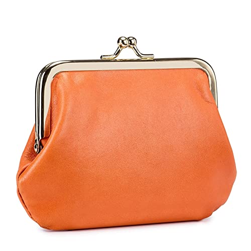 SUICRA Damen Geldbörse Vintage Women Cowhide Wallets Female Genuine Leather Purses Portable Large Capacity Money Bag Small Coin Purse Card Holders (Color : Orange) von SUICRA