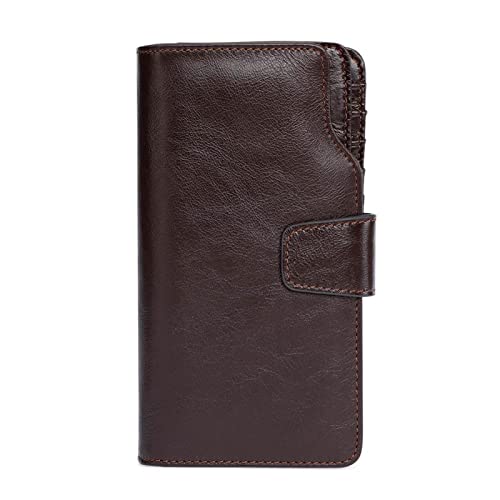 SUICRA Damen Geldbörse Wallet Male Leather Genuine Vintage Long Clutch Wallets Purse ZipperHasp Men Cell Phone Bags Wallets (Color : Coffee Wallet) von SUICRA