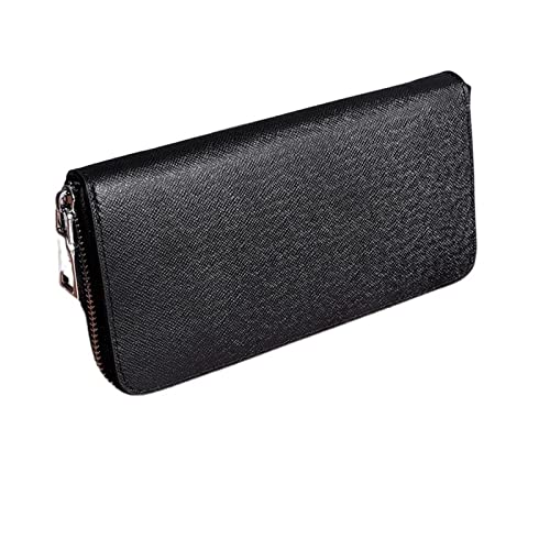 SUICRA Damen Geldbörse Wallet Men Long Zipper Genuine Leather Wallets Solid Color Male Business Clutch Cellphone Wallet Big Capacity Card Holder Purse (Color : Black) von SUICRA