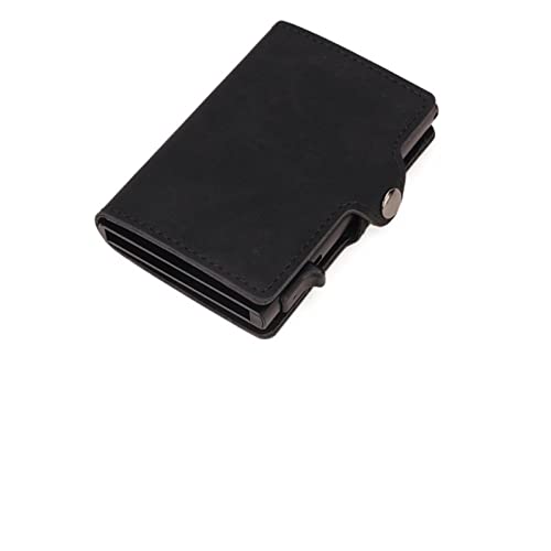 SUICRA Damen Geldbörse Wallet Men Money Bag Mini Purse Male Aluminium Card Small Trifold Leather Wallet Slim Thin Brown Walet carteras (Color : Black) von SUICRA