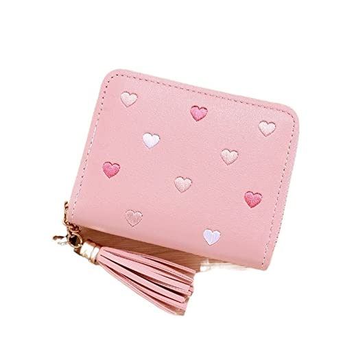 SUICRA Damen Geldbörse Women Small Wallet Ladies Mini Tassel Wallet Cute Girl Short Zipper Lovely Leather Coin Purse Female Hand Wallet Purse (Color : Pink) von SUICRA