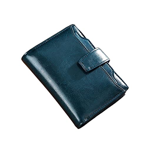 SUICRA Damen Geldbörse Women Wallet Genuine Leather Retro Oil Wax Cowhide Fashion Girls Wallet Short Zipper Cute Small Coin Purse for Women (Color : Blue) von SUICRA