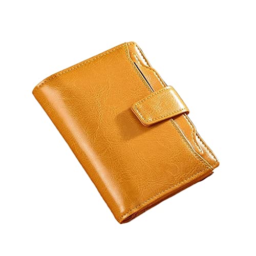 SUICRA Damen Geldbörse Women Wallet Genuine Leather Retro Oil Wax Cowhide Fashion Girls Wallet Short Zipper Cute Small Coin Purse for Women (Color : Yellow) von SUICRA