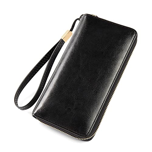 SUICRA Damen Geldbörse WomenWallet Long Zipper Lady Purse Leather Clutch Wallets for Woman Cell Phone Hand Bag (Color : Black Wallet) von SUICRA