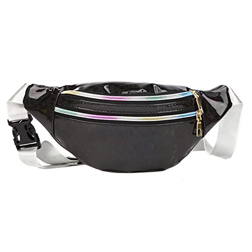 SUICRA Damen-Schultertaschen 1PC Holographic Pack Waist Bag PU Beach Travel Banana Hip Bum Zip Women Purse Belt Bags Girl Chest Bags (Color : Black) von SUICRA