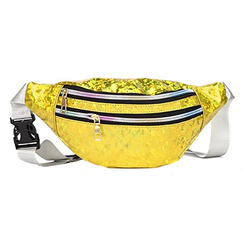 SUICRA Damen-Schultertaschen 1PC Holographic Pack Waist Bag PU Beach Travel Banana Hip Bum Zip Women Purse Belt Bags Girl Chest Bags (Color : Yellow) von SUICRA