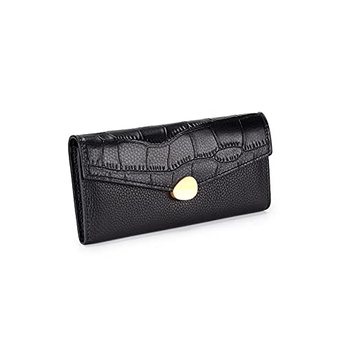 SUICRA Damen-Schultertaschen Echtes Leder Frauen Geldbörsen und Geldbörsen Lange Damen Brieftaschen Geldbörse Kupplung Geld Tasche (Color : Black) von SUICRA