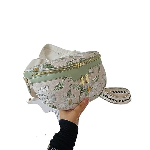 SUICRA Damen-Umhängetaschen Elegant Flower Printed Leather Waist Bags for Women Chain Zipper Waist Pack Pack Wide Strap Crossbody Chest Bag von SUICRA