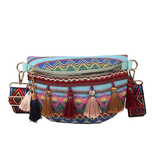 SUICRA Damen-Umhängetaschen Female Ethnic Style Waist Bag with Adjustable Strap Variegated Color Fanny Pack with Fringe von SUICRA