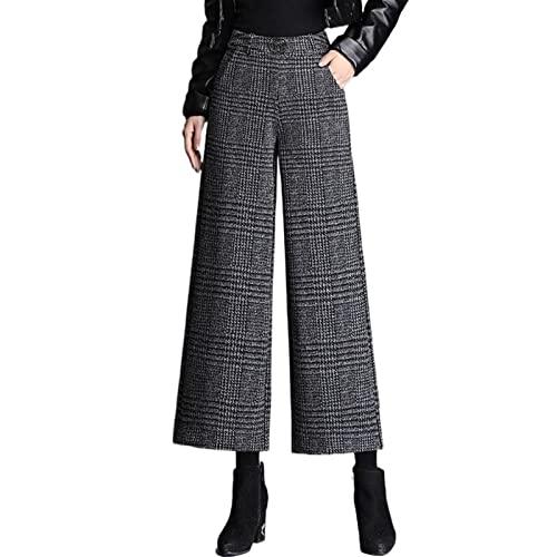 SUICRA Damenhose Autumn and Winter Thickened Wide Leg Trousers Style Wool Women's Work Clothes Trousers Loose Women's Casual Wool Trousers (Color : Black, Size : M) von SUICRA